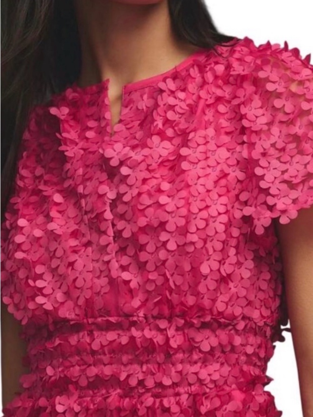 Anthropologie Somerset Mini Dress Small Pink Floral Appliqué Textured Boho Chic - Picture 3 of 11